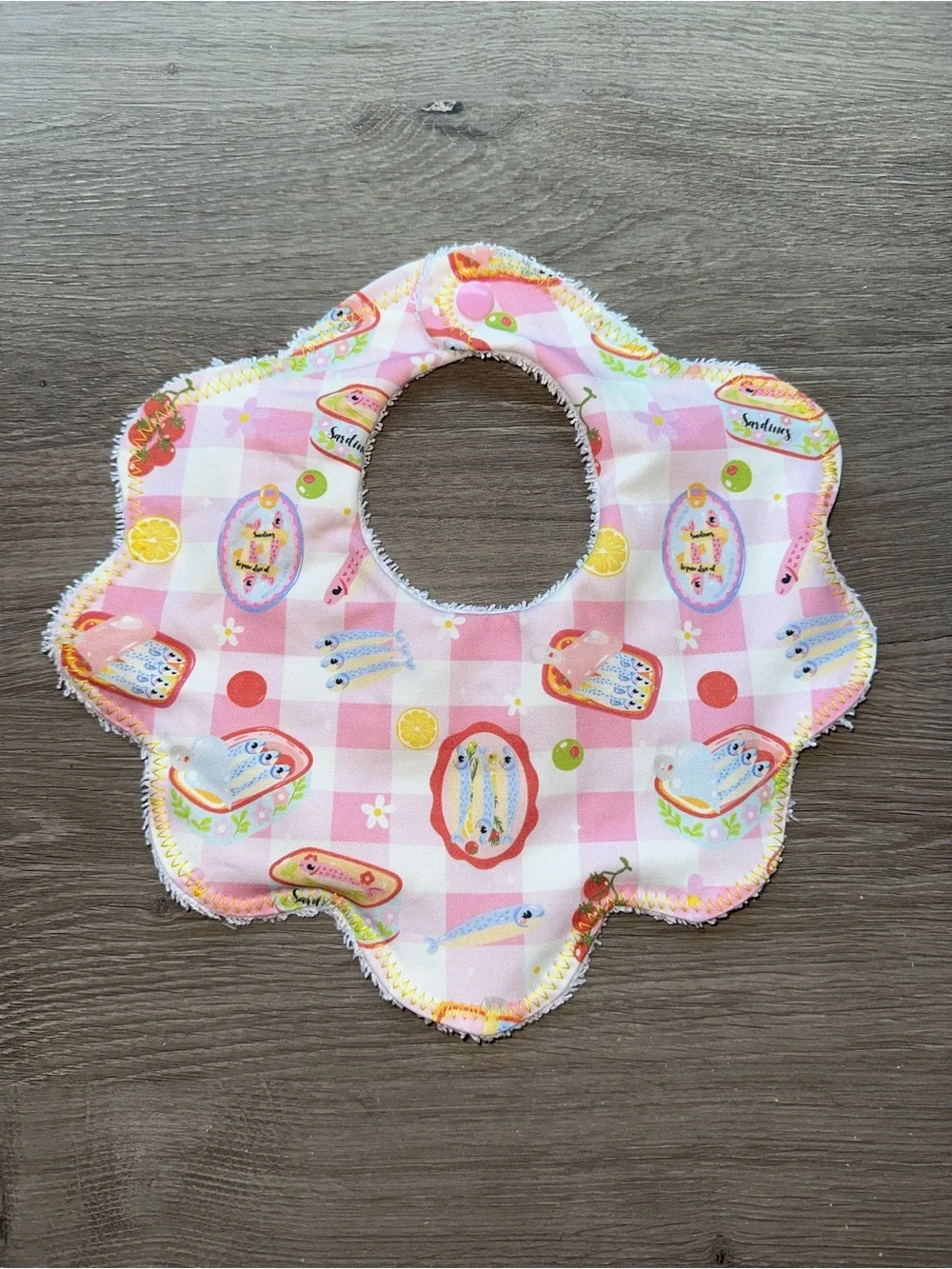 Pink Floral Check Scalloped Baby Bib